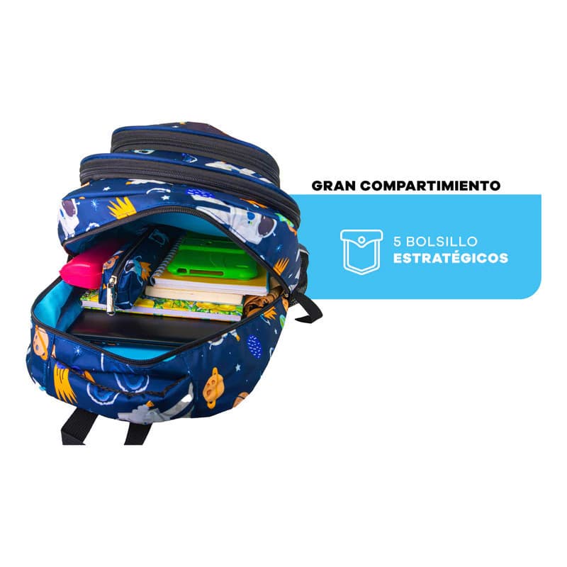 Mochila T-go Escolar Modelo Eb44 25l | Color Azul Estampado