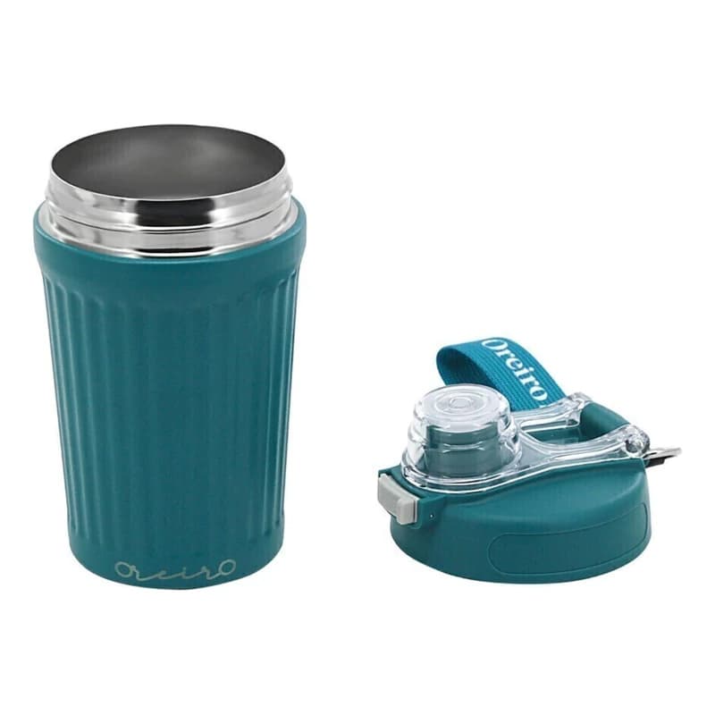 Vaso Térmico Oreiro Love 600 ml Acero Inoxidable con Correa y Pulsador — Azul petróleo / Liso