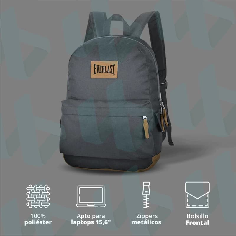 Mochila Urbana Everlast 45cm Poliéster Base Gamuzada Bolsillo Notebook 15.6" — Azul / Gamuzada