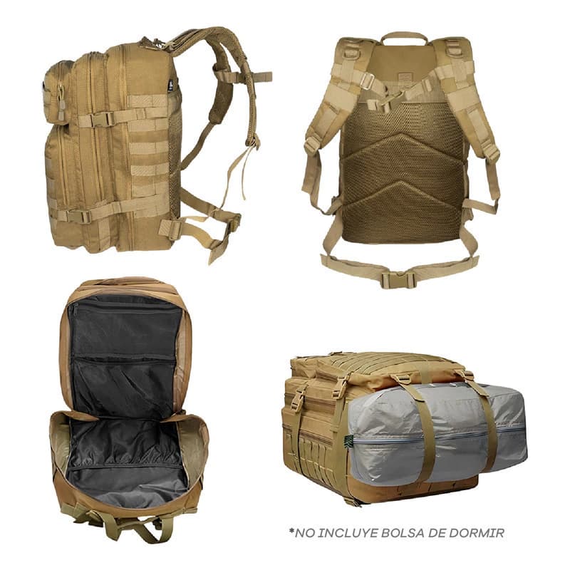 Mochila T-GO Táctica 45 L - Tu compañera ideal para cada aventura Eb336 — Verde Camuflado / Liso