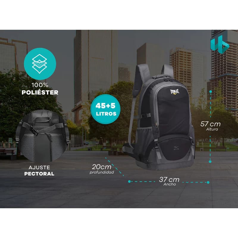 Mochila de Camping 50L Everlast con Ajuste Pectoral, Abdominal y Bolsillo para Notebook