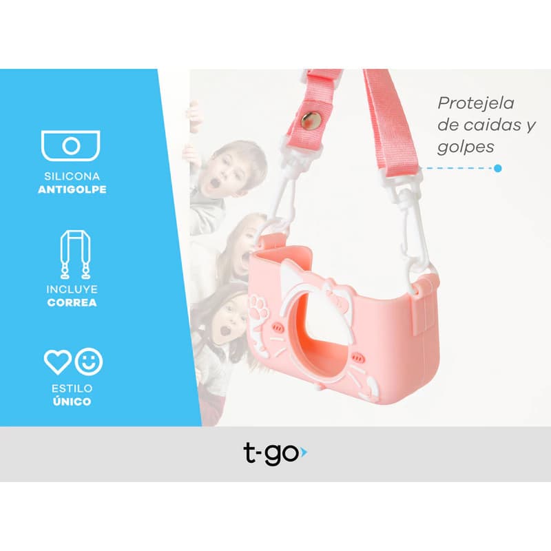Funda Silicona Antigolpes Cámara Digital Infantil T-Go – Protección para Kids — Rosa UNICORNIO