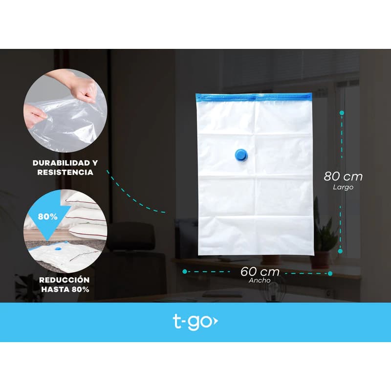 Bolsas al Vacío T-Go 60x80 cm x5 + Bomba Manual — Ahorrá espacio en el placard