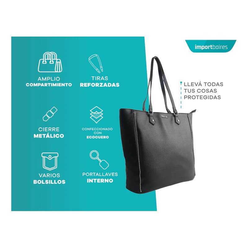 Cartera Tote Bag Oreiro Love Cuero PU Mujer Grande 45 cm con Organizadores — Níquel / Negro 28199 / A tono