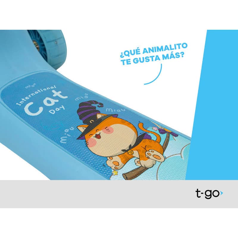 Monopatín Infantil T-Go Gatito con Luces LED y Manubrio Regulable — 3 Ruedas