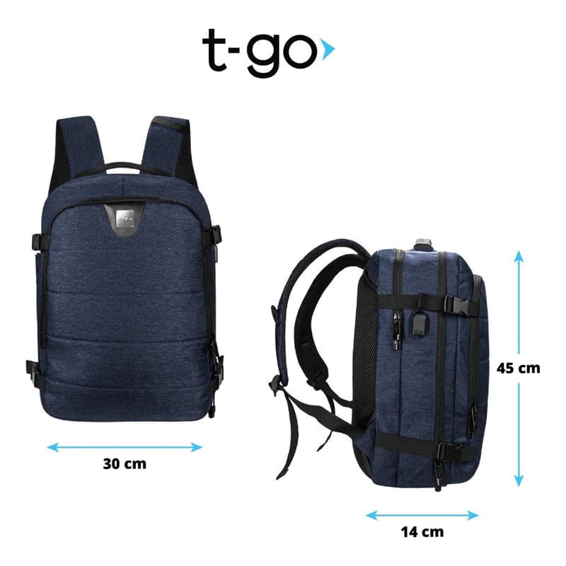 Mochila Ejecutiva Porta Notebook T-Go 2 en 1 con Puerto USB, hasta 17" — Unisex