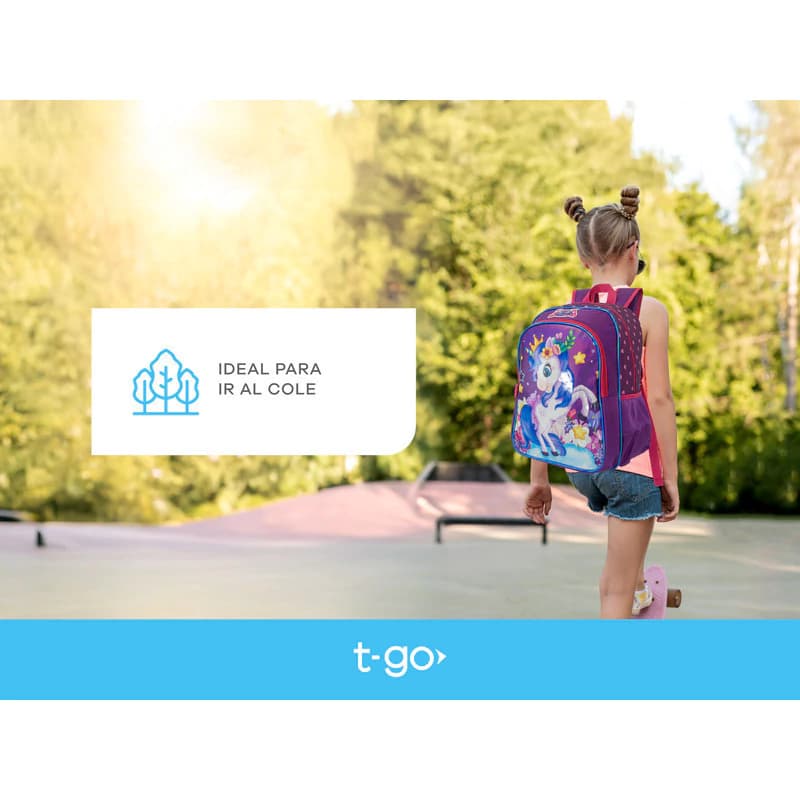Mochila Escolar T-Go Unicornios diseños divertidos, 16 L, tiras Air Mesh — Rosa