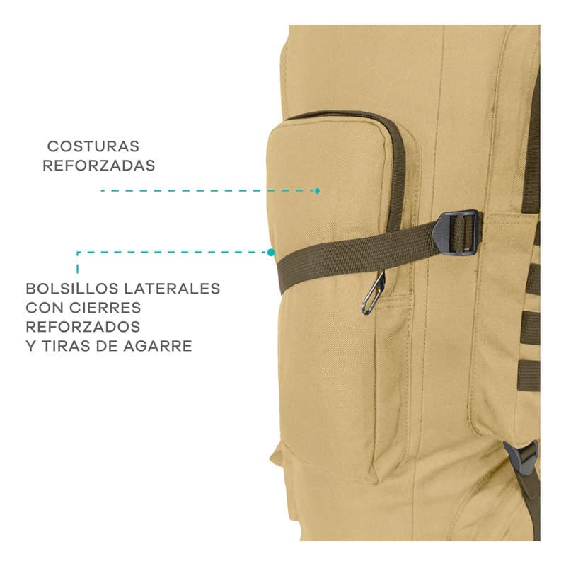 Mochilas Camping 70 Litros + Ducha Solar Portatil 20 Litros — Camel / Liso