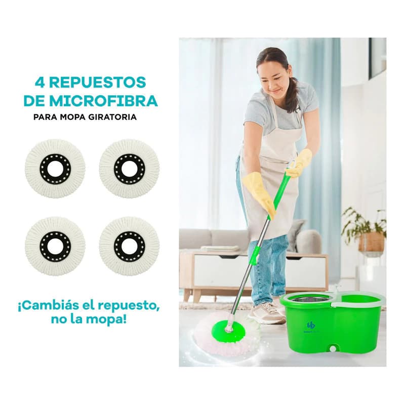 Repuesto Mopa Microfibra x4 para Balde Giratorio Centrifugador — Siempre listo