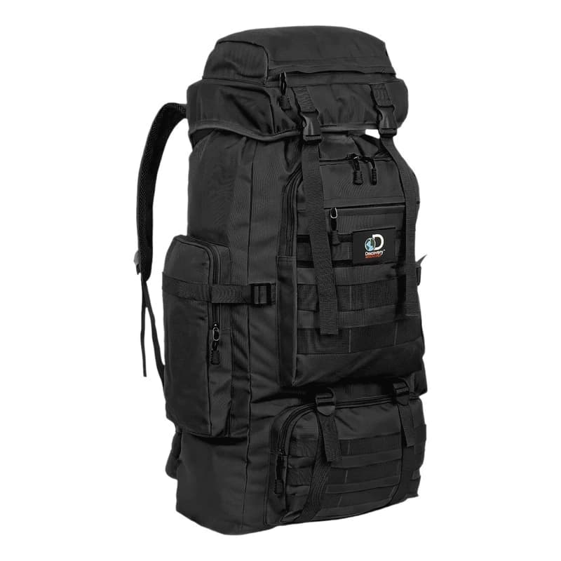 Mochila Táctica Mochilero Camping 70 Lts Reforzada Viaje — Negro / Liso