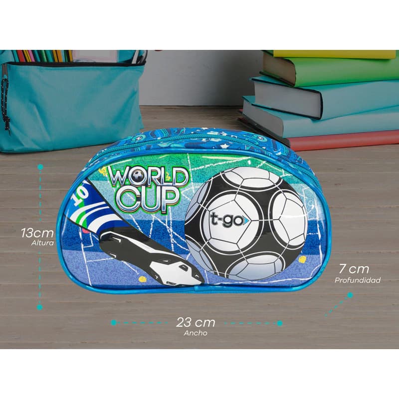 Cartuchera Escolar Fútbol Botín T-Go QD5 Celeste | Resistente Poliéster