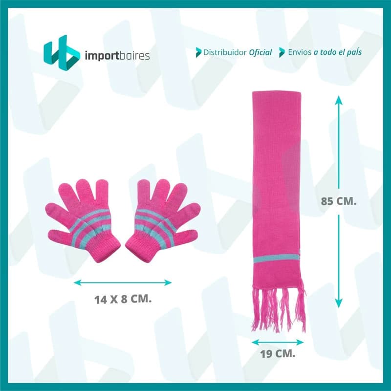 Set Invierno Niños Gorro + Bufanda + Guantes Trendy | Abrigo Suave — Fucsia / Único