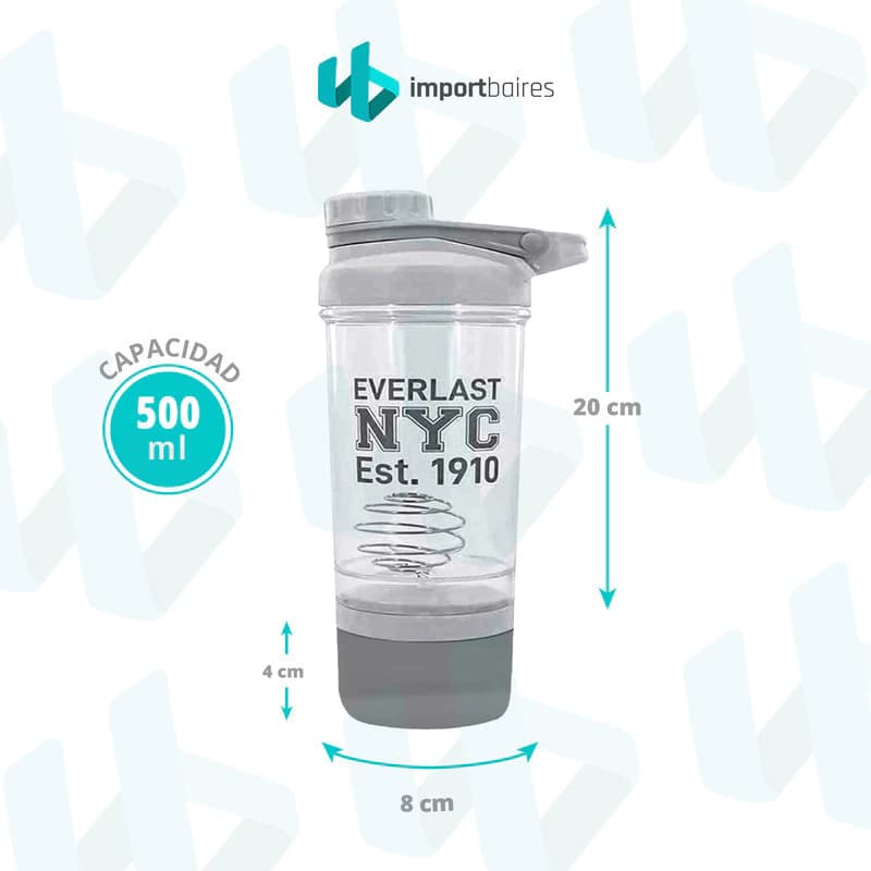 Shaker Everlast 500 ml con Bola Mezcladora Antigrumos y Compartimento