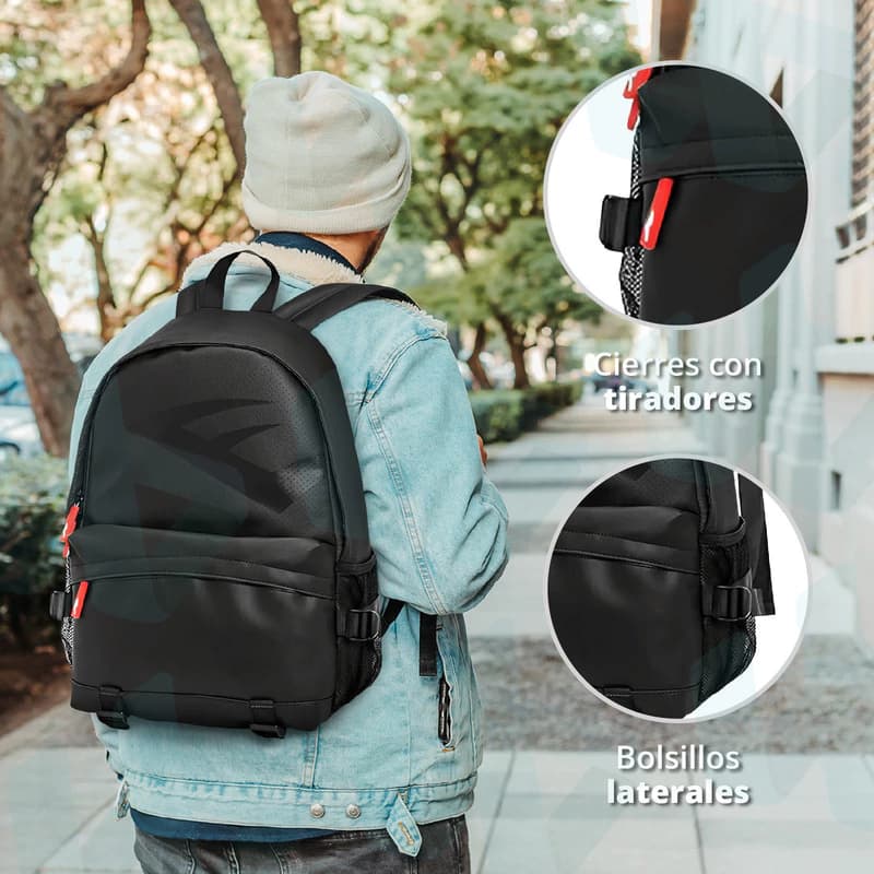 Mochila Portanotebook Everlast Urbana Eco Cuero PU 15,6" | 14L Unisex — Gris / Liso