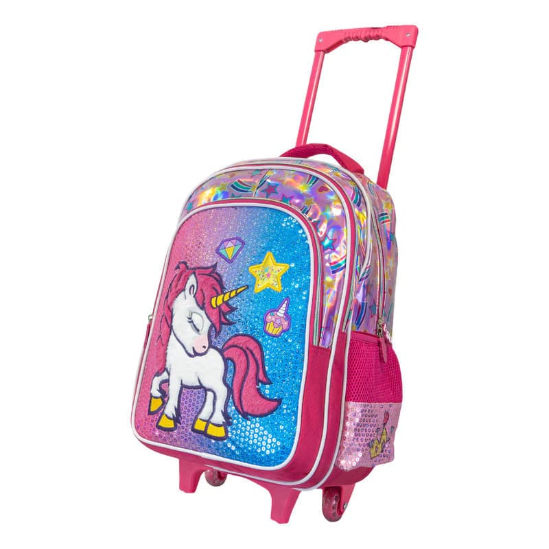 Mochila Carrito Nena Niña Escolar Kawaii Primaria Jardín — Rosa / Unicornio con peluche