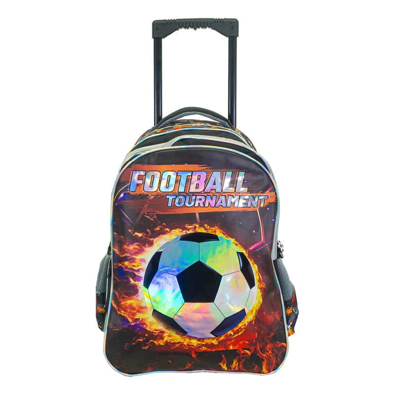 Mochila Escolar con Carrito T-Go QD16 18" | 37L, Base ABS y Ruedas de Silicona — Negro / Fútbol