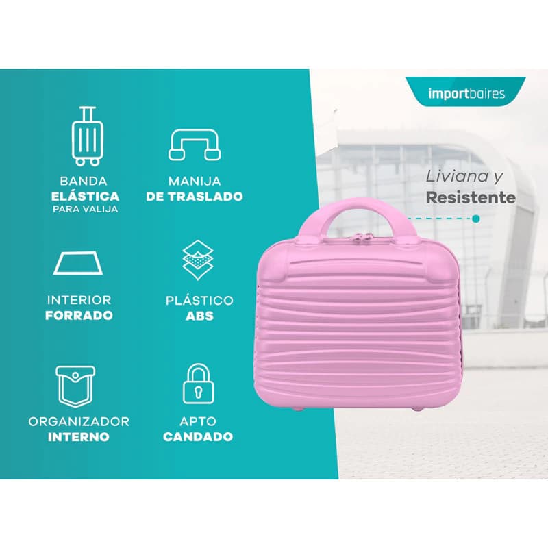 Set Valija Carry On Cabina Con Ruedas + Mini Valija Neceser — Gris