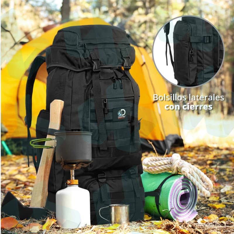 Mochila Táctica Mochilero Camping 70 Lts Reforzada Viaje — Verde / Liso