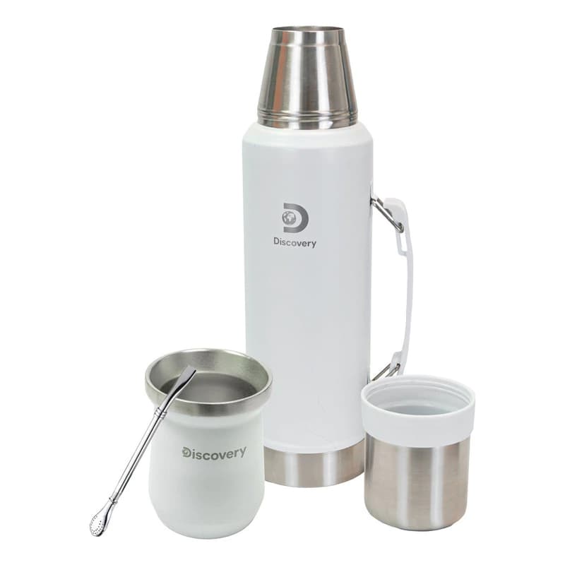 Kit Matero Discovery Adventure Termo 1,3 L Acero Inox + Mate Térmico + Bombilla — Blanco