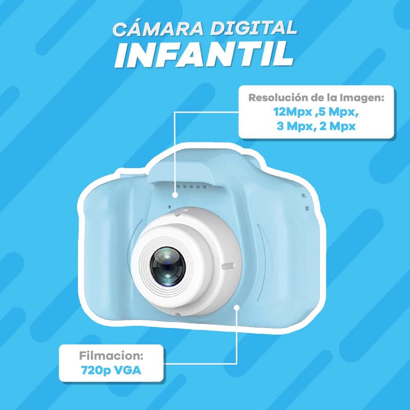 Cámara Digital Hd Niños Niñas Facil Uso Filma Fotos Color — Celeste