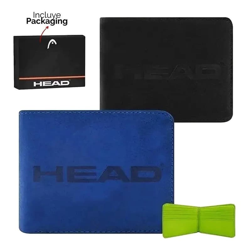 Billetera Hombre Head Eco Cuero PU 16 Tarjetas Urbana Negro/Azul — Negro