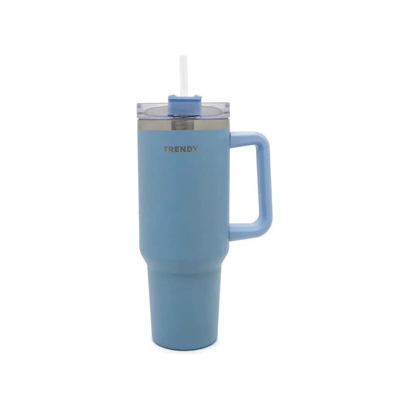 Vaso Térmico Trendy 1200 ml Acero Inoxidable con Sorbete y Manija — Celeste 17513 / Lisa