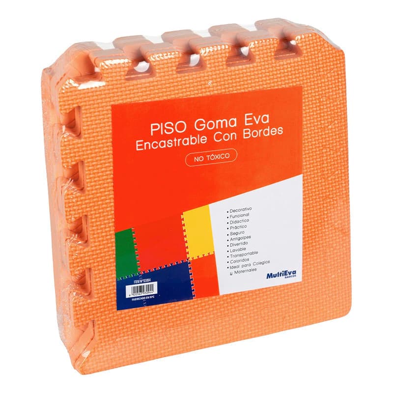 Piso Goma Eva Encastrable MultiEva 6 Piezas con Bordes Antigolpes 30x30cm — Amarillo / Liso