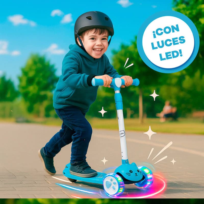 Monopatín Infantil T-Go Gatito con Luces LED y Manubrio Regulable — 3 Ruedas