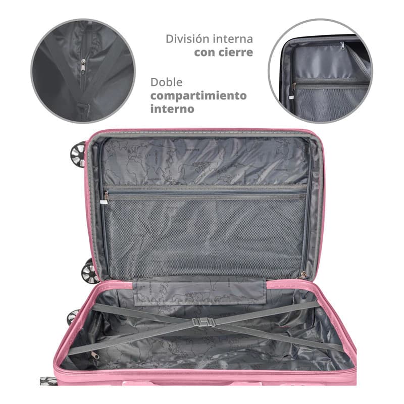 Set Valija Carry On Cabina Con Ruedas + Mini Valija Neceser — Gris