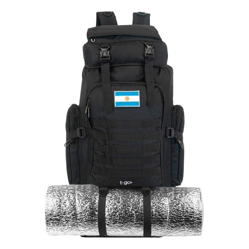 Mochila Mochilero Camping Trekking Senderismo Campamento Montaña 70 Litros + Regalo — Negro / Liso