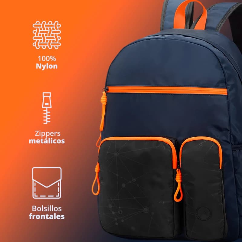 Mochila Urbana Head Porta Notebook 15,6" Reforzada con Air Mesh — Azul marino/Naranja / Lisa