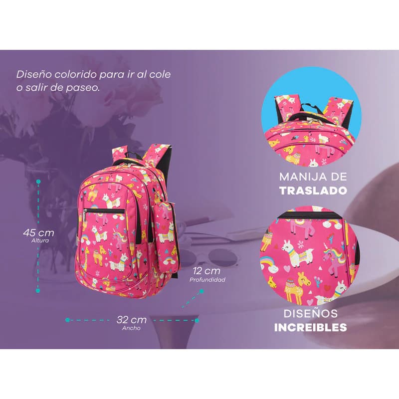 Mochila Escolar T-go Eb44 25l | Color Rosa Estampado