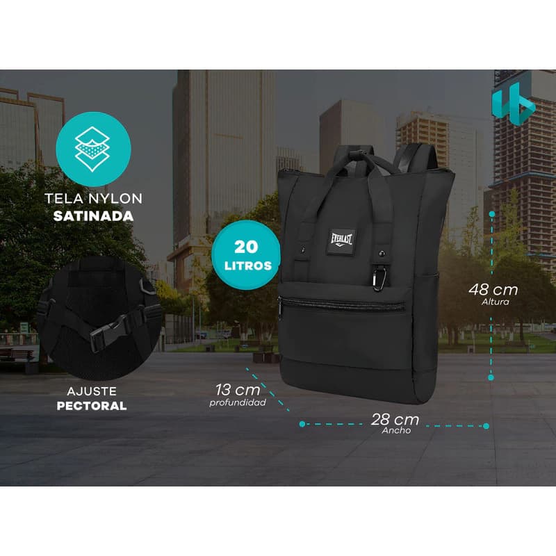 Mochila Urbana Everlast Porta Notebook 15.6" 20L con Apertura Trasera — Verde Mint / Liso