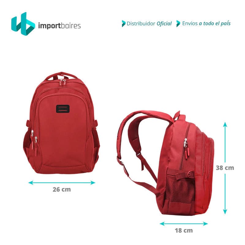 Mochila Urbana Escolar Porta Notebook 15" Bagcherry — Liviana y Resistente — Rojo / Liso