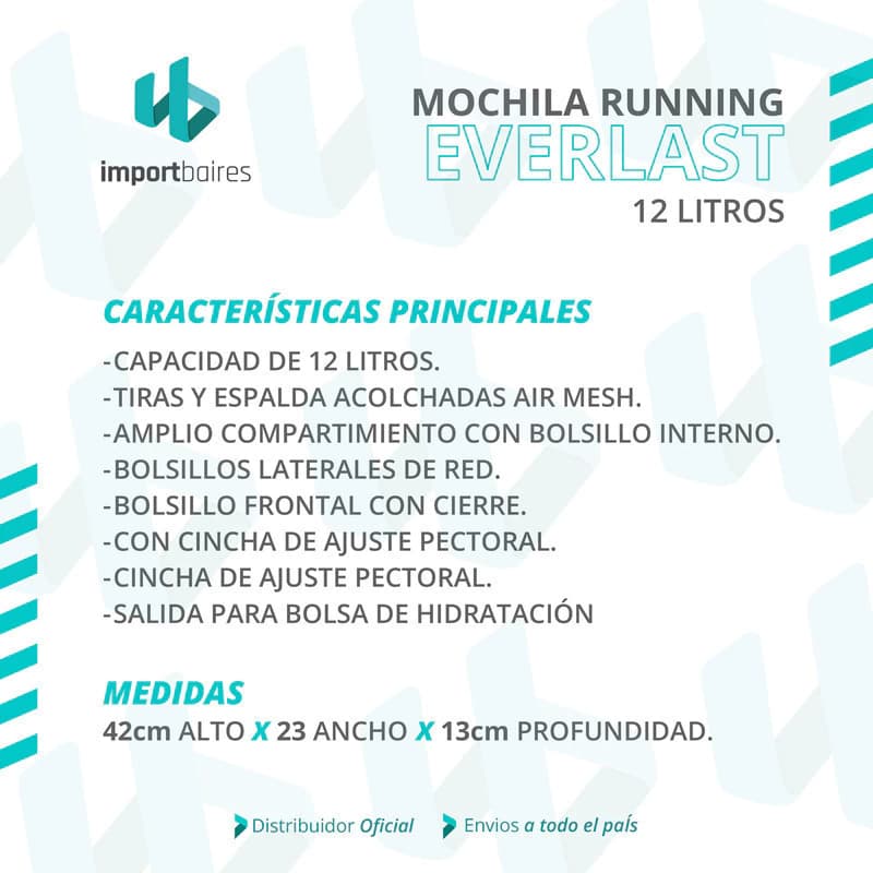 Mochila Running Everlast 12L ultraliviana con salida hidratación trekking — Negro / Liso