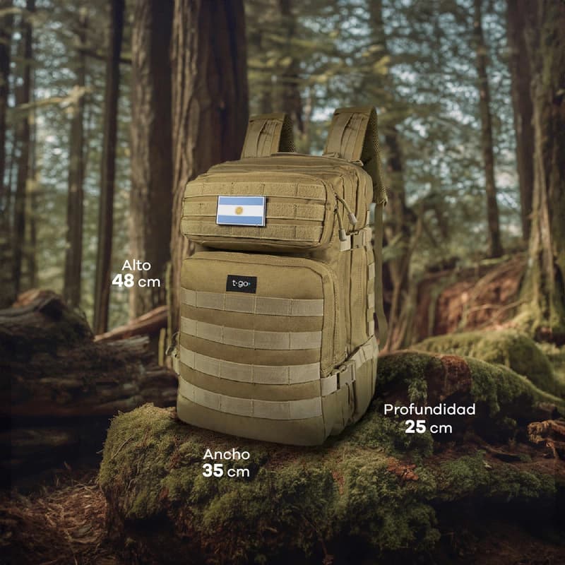 Mochila T-GO Táctica 45 L - Tu compañera ideal para cada aventura Eb336 — Verde Camuflado / Liso