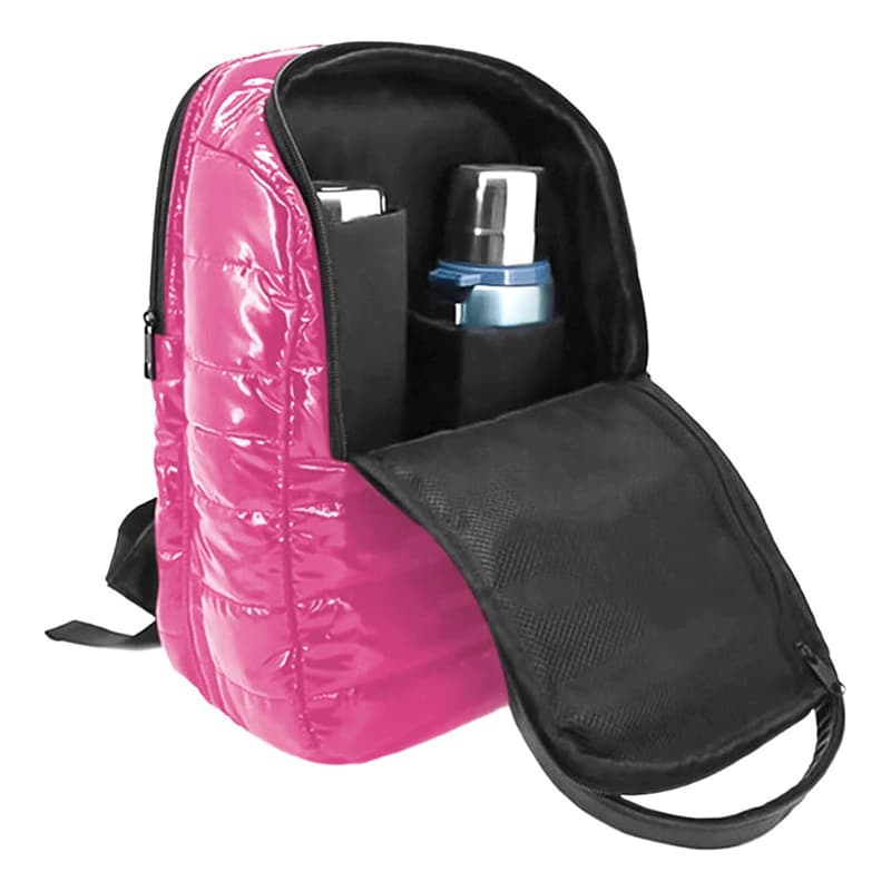 Mochila Urbana Trendy Símil Puffer 13L con Bolsillo para Termo y Notebook — Rosa chicle / Liso