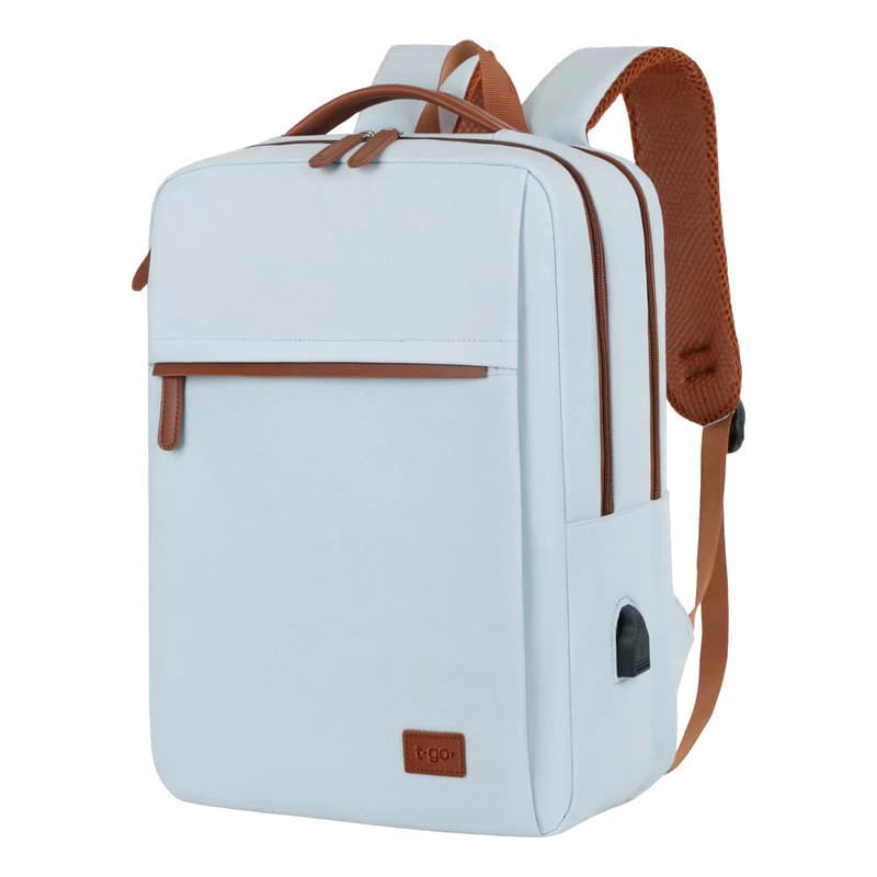 Mochila Ejecutiva T-Go EB104 Porta Notebook 15.6'' con Puerto USB Urban Aesthetic — Celeste / Liso