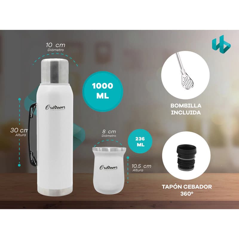 Kit Matero Outdoors Termo 1 L + Mate Mug + Bombilla Acero Inoxidable