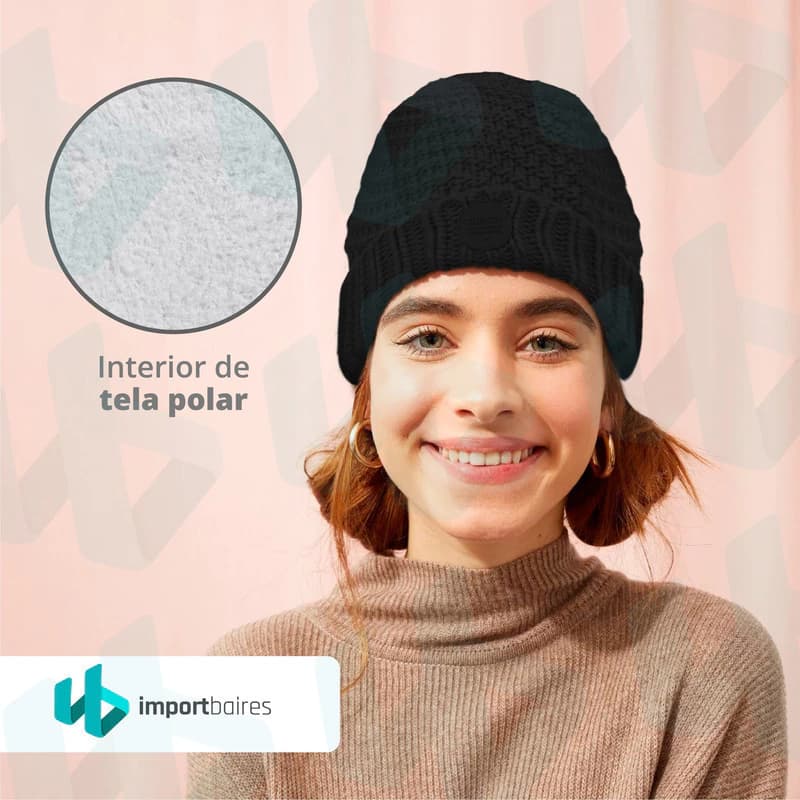Gorro Tejido con Interior Polar Trendy Unisex — Abrigo Real para el Invierno — Blanco 13801 / M