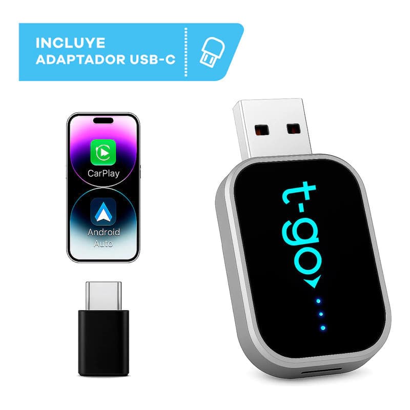 Adaptador Inalámbrico CarPlay y Android Auto T-Go USB-A/USB-C Plug & Play