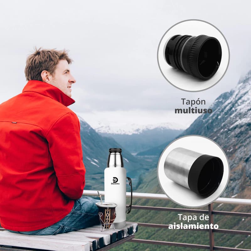 Termo Matero Discovery Acero Inoxidable 1.3 L - Tapón Cebador y Tapa Vaso — Rosa honey glow