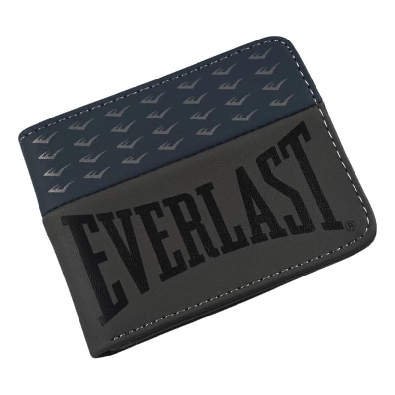 Billetera Everlast Hombre Cuero Sintético con 12 Tarjeteros y Caja de Regalo — Gris con azul 26983