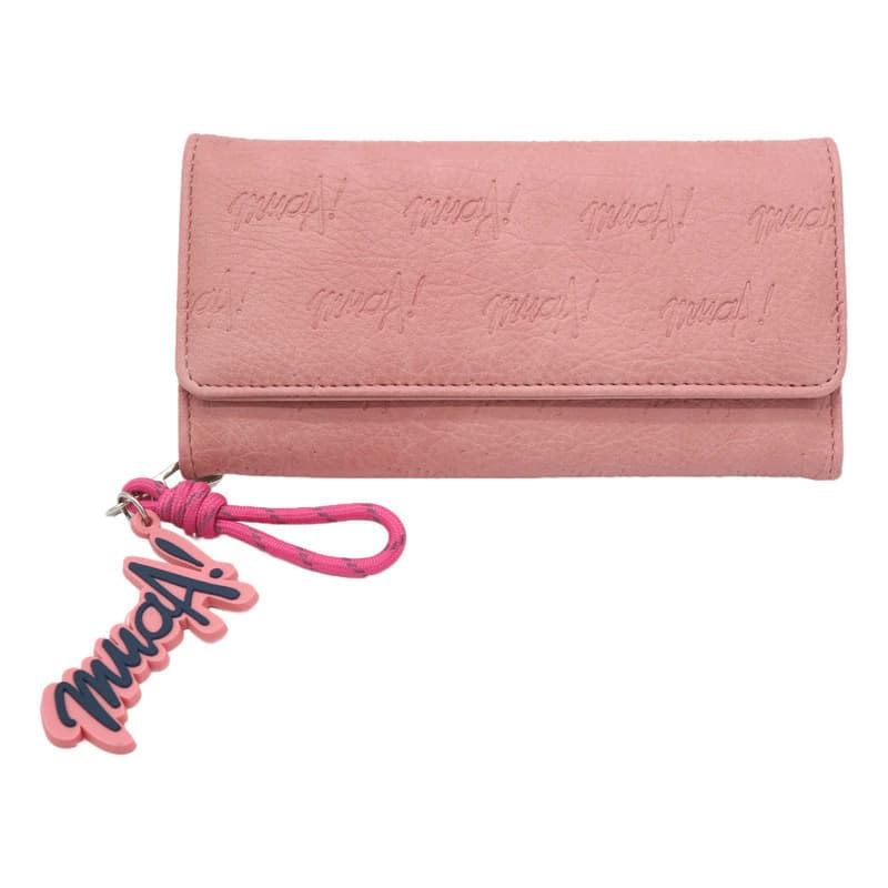 Billeteras Dama Mujer Cuero Pu Muaa Monedero + Llavero — Rosa / Liso