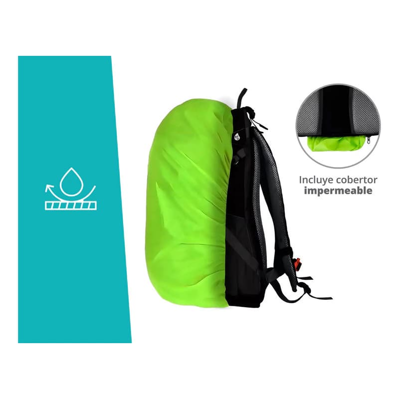 Mochila de trekking Discovery 40L impermeable con funda lluvia y portanotebook — Azul / Liso