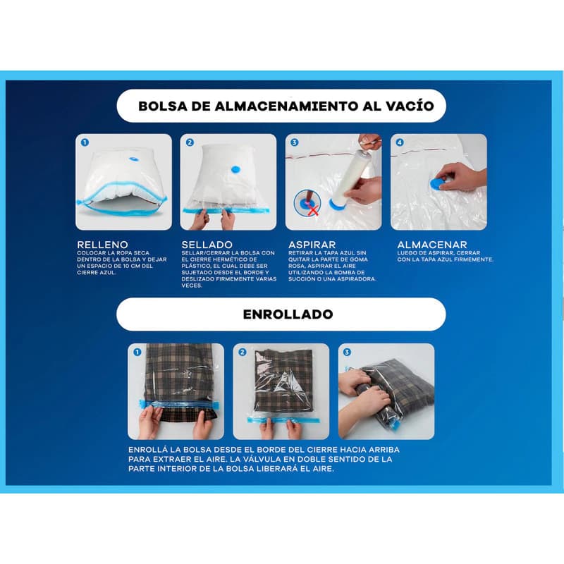 Bolsas al Vacío T-Go 60x80 cm x5 + Bomba Manual — Ahorrá espacio en el placard