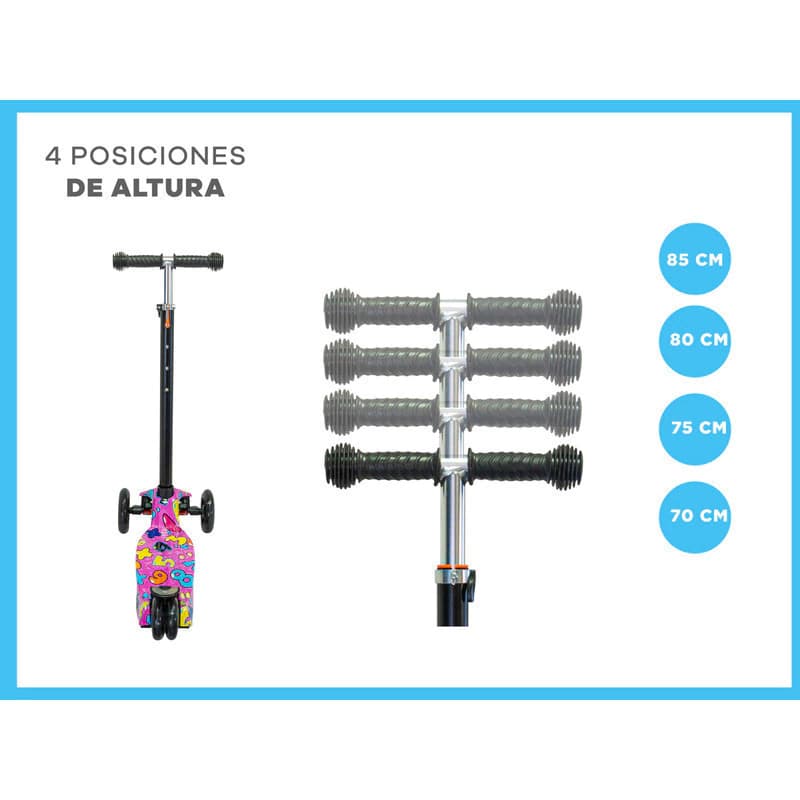 Monopatín Infantil T-Go con Luces LED y Freno | Numbers Pink | 3 a 14 años