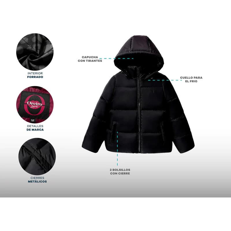 Campera Puffer con Capucha | Oreiro Love — Rojo / Lisa / S