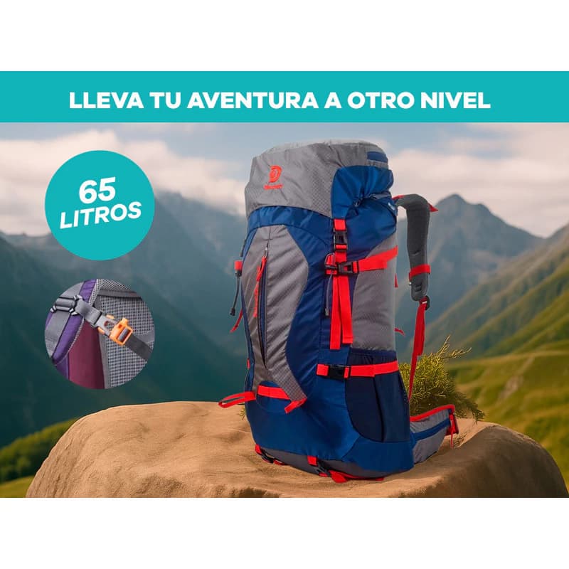 Mochila De Viaje Camping Trekking Discovery 22321 65l Impermeable — Azul 22321 / Liso