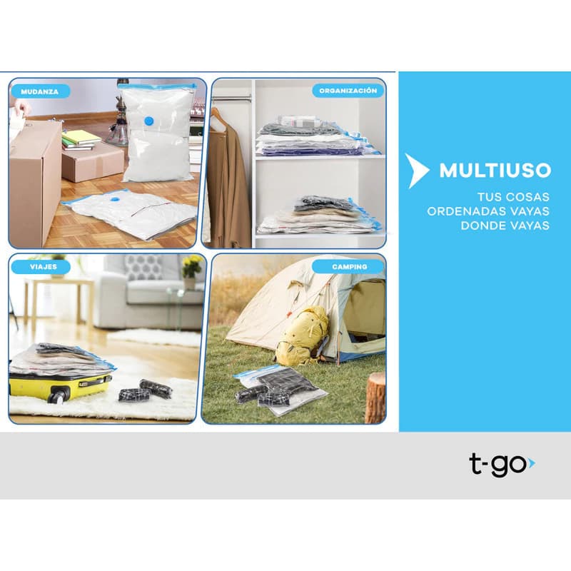 Bolsas al Vacío T-Go 60x80 cm Reutilizables x5 — Guardá más, ocupá menos